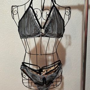 NWT White with Black Netting 2 Piece Suit SZ MD